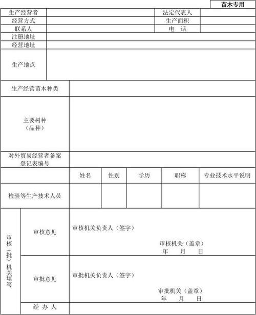 《林木种子生产经营许可证》(苗木专用)申请表样式