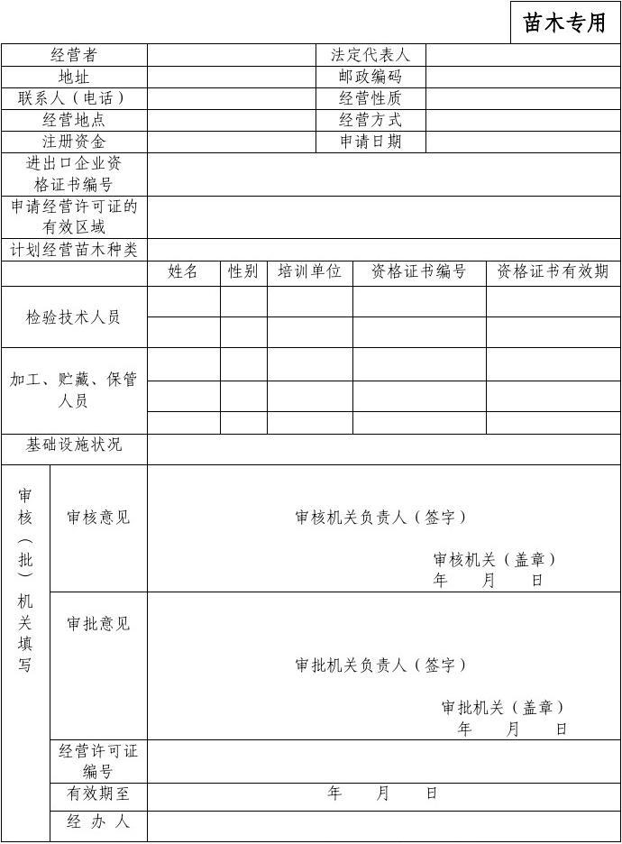 林木种子生产经营许可证申请表(新苗木专用) (1)